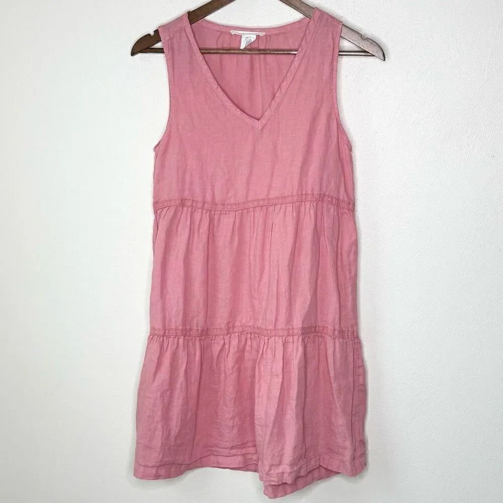 Lucky Brand Linen Light Pink Tiered Midi Sleeveless Dress - Women’s US XS